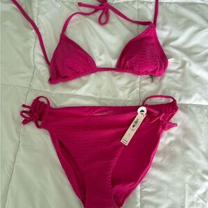 Victorias Secret Hot Pink Textured Triangle Bikini Set